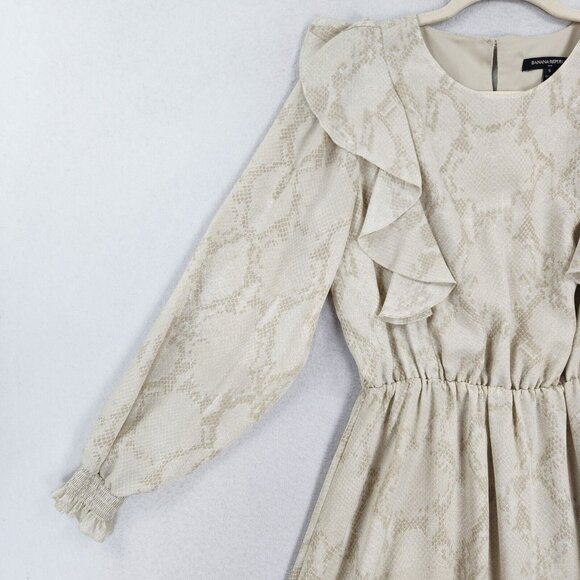 Banana Republic Dress Womens Small Cream Snakeskin Print Ruffle Lightweight - Picture 3 of 11